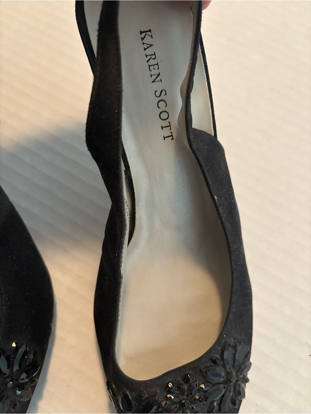 Karen Scott Black Beaded Slingback Peep-Toe Heels - Picture 2 of 6